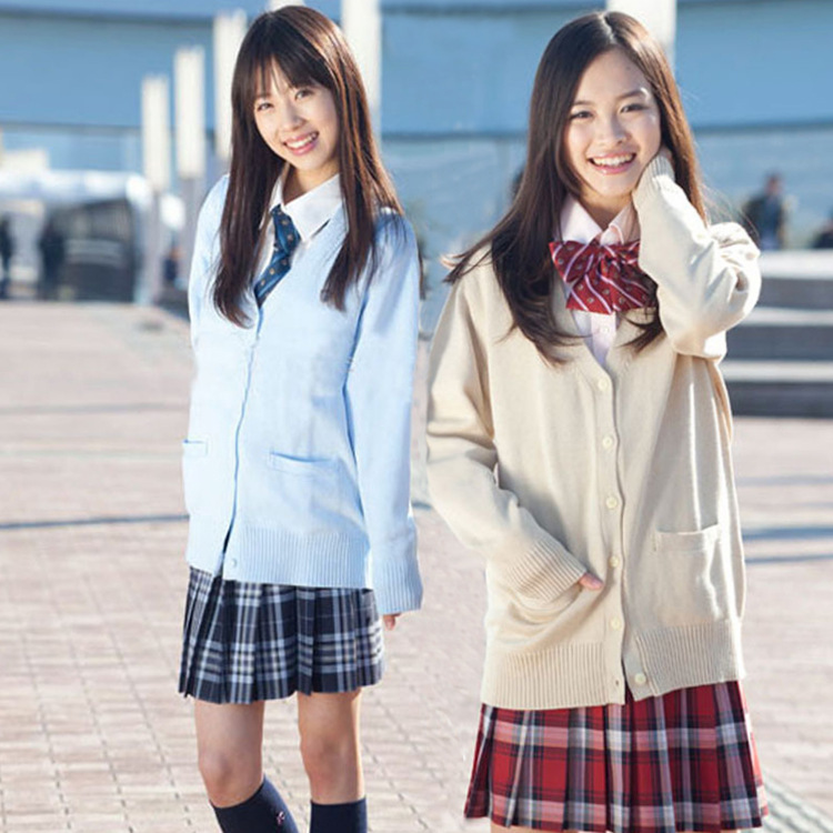 春秋学院风V领针织纯棉开衫日系JK制服毛衣cos动漫校服毛衣空调衫