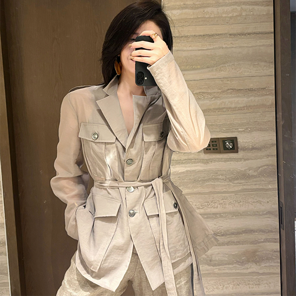 【北欧】防晒高定织色织清凉宽松休闲纯色翻领防晒衫工装长袖外套