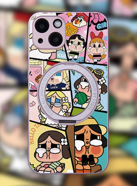 CRYBABY玛特iPhone15ProMax支点苹果16手机壳17带支架14Pro磁吸Magsafe新款13pm可爱17air哭娃16plus旋转12女