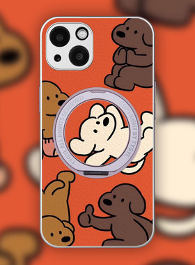 线条小狗适用苹果17promax手机壳新款iphone16pro好看镜头全包15小羊皮软壳防摔保护套360°旋转支点壳女橙色