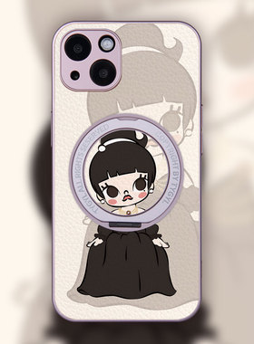 泡泡玛特适用iPhone17promax磁吸手机壳iPhone17air带支架16plus新款15pro茉莉MOLLY支架14/13magsafe小羊皮