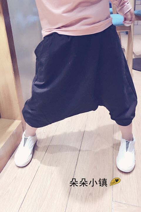 朵朵小镇啦芙莱儿童春秋款男女童儿童装黑色休闲大PP裤哈伦裤跨裤