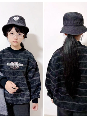 牛哆哆童装2025秋冬新款韩版男女童条纹加绒卫衣儿童上衣76301