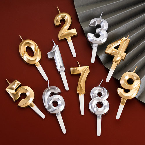 大号金色钻石曲面0-9数字蜡烛 生日蛋糕装饰创意婚庆祝寿烘焙蜡烛