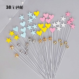 迷你五角星蛋糕装饰白色横幅生日快乐插旗金色银色立体小星星插牌