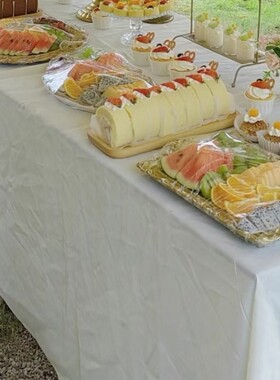 白色蓝色餐桌布 婚宴塑料台布防水防油大号纯色一次性甜品台桌布