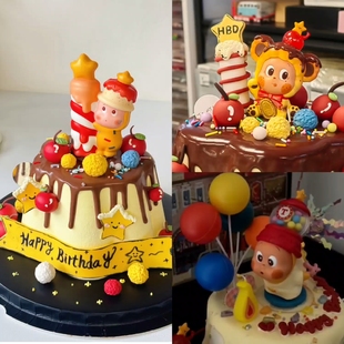 星星人抱蜡烛蛋糕装饰 捏捏乐大号来自星星的礼物烘焙甜品台摆件