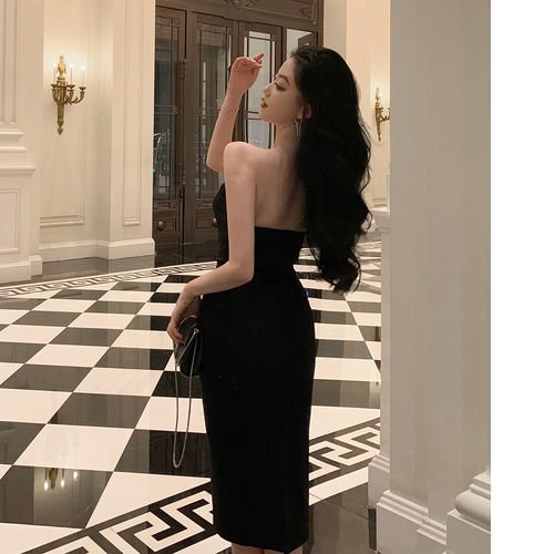 Real shot spot new sexy breast wrapped black dress slim fit hip wrapped party dress dress