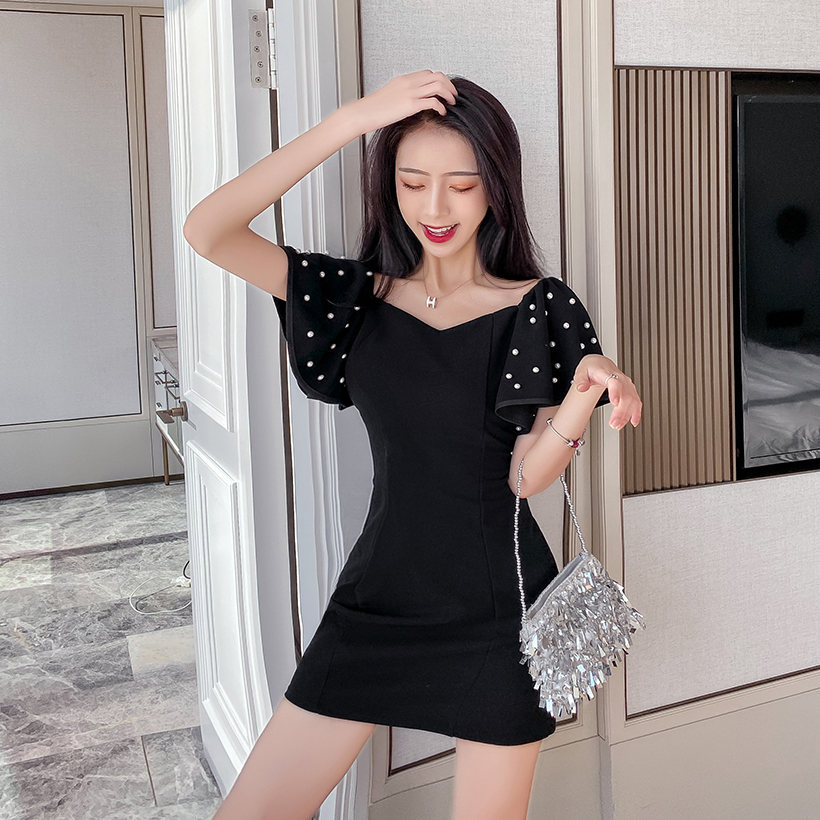 New style French flying sleeve Beaded party dress