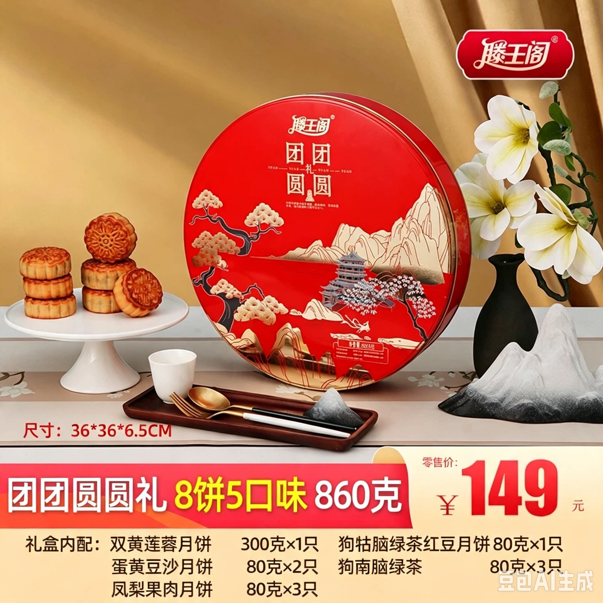 江西中秋月饼圆铁盒礼盒滕王阁牌长辈送大客户高档860g团团圆圆礼