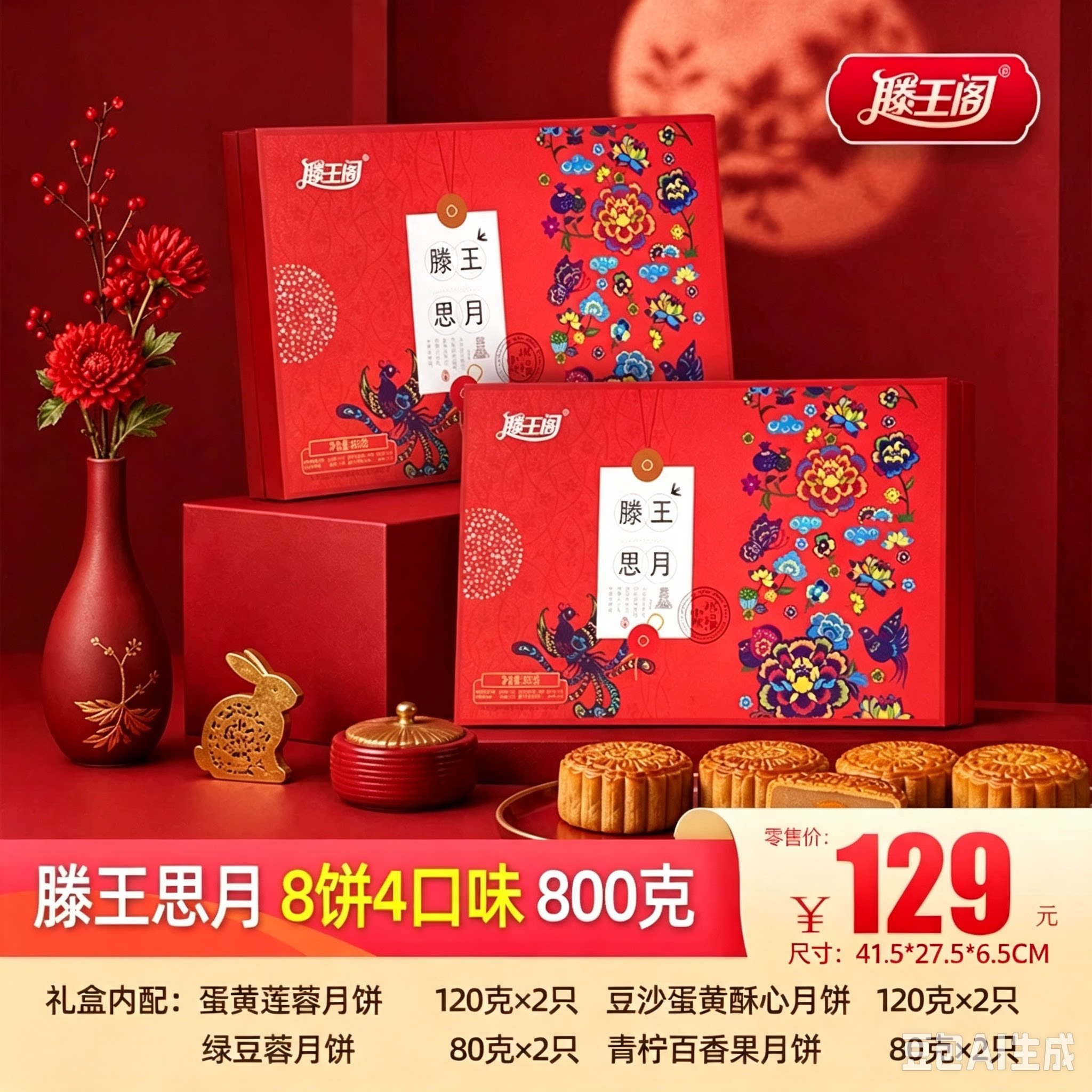 滕王阁月饼礼盒送礼8饼800高档江西南昌中秋月饼团购特价腾王思月