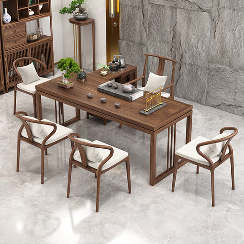 新中式风禅意黑胡桃木办公室茶桌