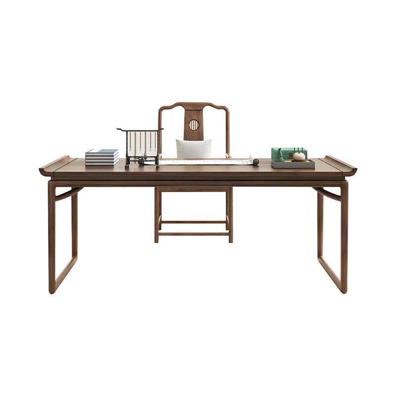 新中式黑胡桃木书桌椅 实木禅意书法桌家用书房画案老榆木书画桌