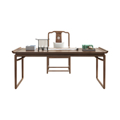 新中式 实木禅意书法桌家用书房画案老榆木书画桌 黑胡桃木书桌椅