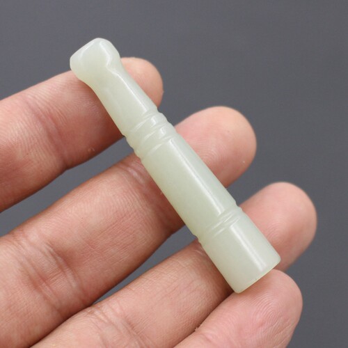 天然和田玉青白玉石短款粗烟斗男