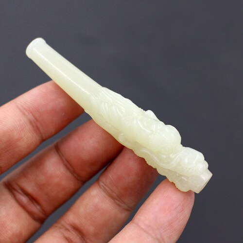 雲海缘和田玉烟嘴老料青龙细烟嘴