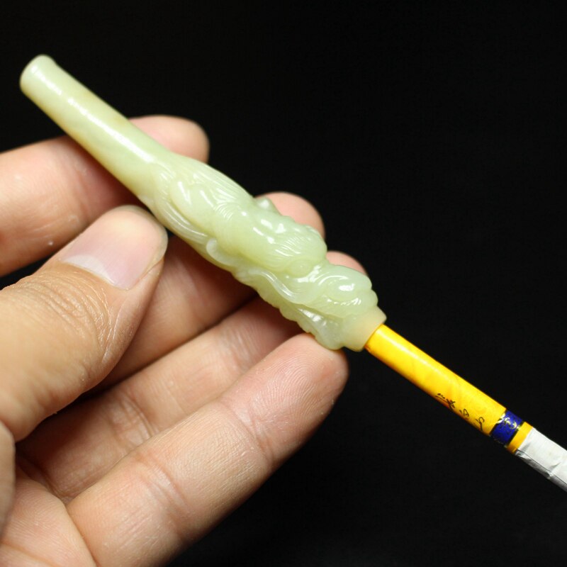 雲海缘天然新疆和田玉黄口老料玉手工雕刻龙头细支烟嘴过滤嘴玉石