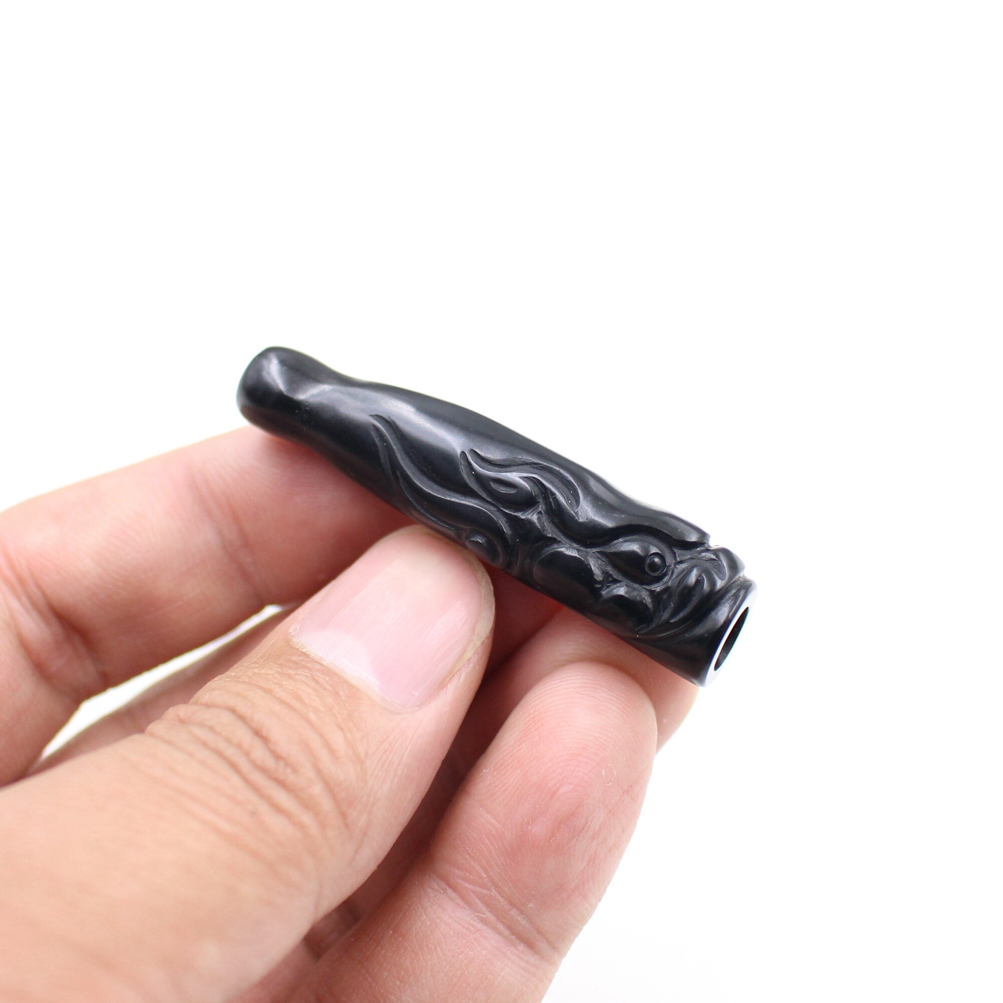 云海缘原创天然和田玉龙纹貔貅短款玉石烟嘴循环过滤高档中支烟具