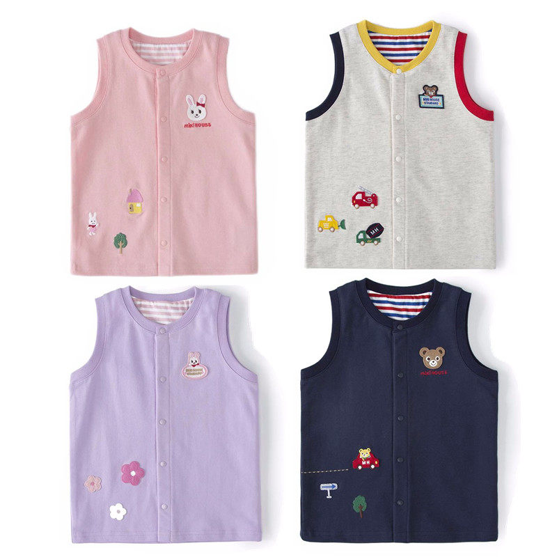 日系mk纯棉春秋季薄款宝宝马甲男女童卡通儿童背心小童保暖外套