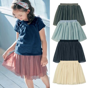 出口日本童装千家夏季女童百褶裙儿童时尚纱裙纯色百搭半身裙