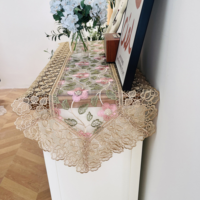 美式乡村复古蕾丝花桌布长方形茶几餐桌台布电视柜长条桌旗边柜巾