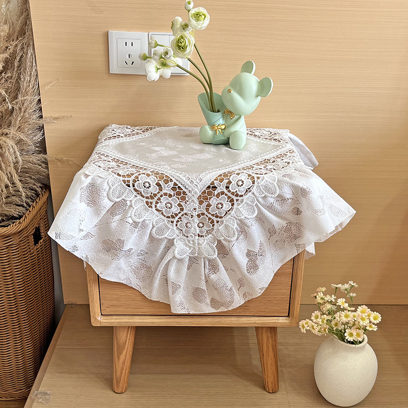 法式蕾丝清新小桌布高级感欧式奢华床头柜罩蕾丝布艺浪漫防尘台布