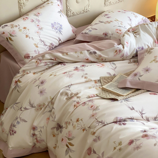 南法田野 花卉被套床单加厚秋冬床品 100支纯棉磨毛四件套美式