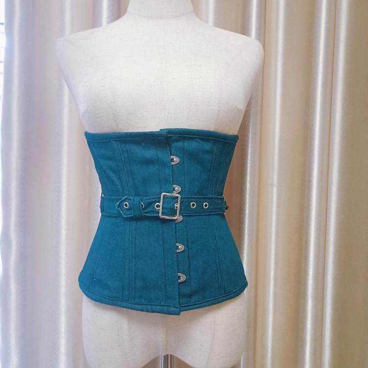 新款牛仔绑带收腹塑身衣宫廷马甲corset塑身衣钢骨女式束腰衣包邮