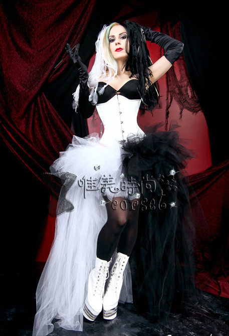 宫廷式婚纱礼服束腰 白色礼服裙 哥特式corset宫廷马甲配套半身裙