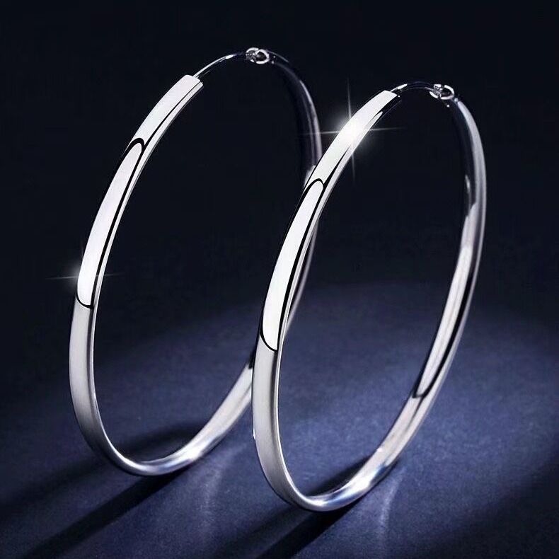 s999纯银耳环女韩版时尚气质夸张大圈圈耳环耳坠银针耳圈长款耳饰