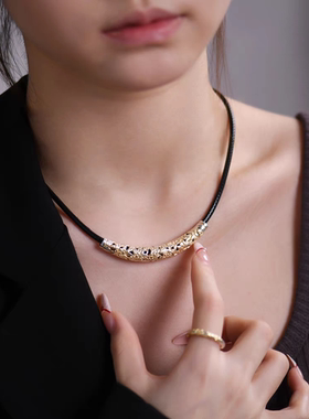 繁花似锦99纯银描金路路通弯管项链吊坠女士款国风颈链锁骨链配饰