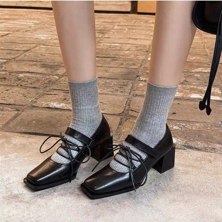 复古风一字扣带方头浅口玛丽珍鞋女粗跟交叉绑带百搭单鞋黑色女鞋,女鞋,浅口单鞋,淘宝优惠券,粉丝福利购,淘宝优惠卷