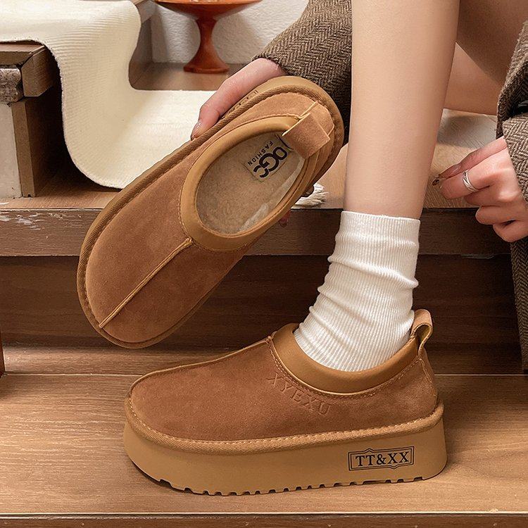 厚底雪地靴女款2025新款冬季一脚蹬毛毛勃肯鞋加绒保暖面包鞋棉鞋,女鞋,时尚雪地靴,淘宝优惠券,粉丝福利购,淘宝优惠卷