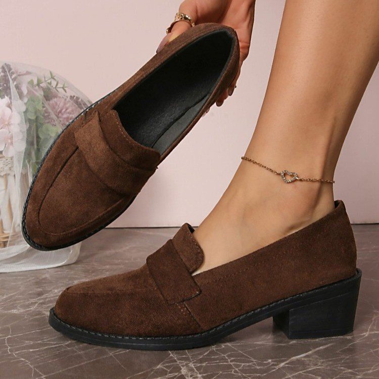 复古绒面平底乐福鞋女2026春季