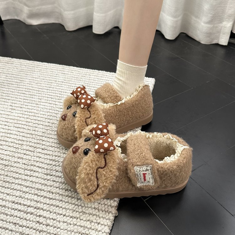 2025年秋冬新款森系卡通兔耳朵加绒保暖棉鞋女居家外穿毛毛棉拖鞋