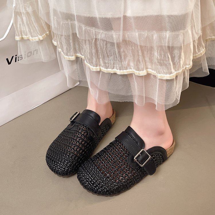 洋气镂空编织网面平底包头拖女2026春夏新款皮带扣丑萌勃肯凉半拖,女鞋,包头拖,淘宝优惠券,粉丝福利购,淘宝优惠卷