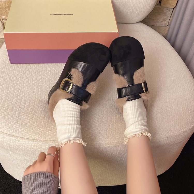 一脚蹬保暖毛毛棉鞋女乐福鞋