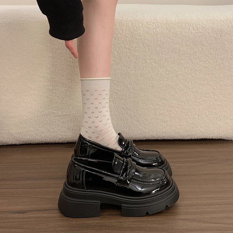 法式厚底粗跟英伦风小皮鞋女2026新款春秋季一脚蹬单鞋黑色乐福鞋,女鞋,乐福鞋（豆豆鞋）,淘宝优惠券,粉丝福利购,淘宝优惠卷