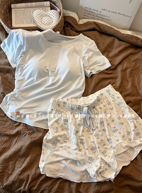 黛可梦【带胸垫】2026夏款甜美兔子短袖睡衣女休闲短裤居家服套装