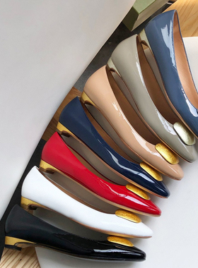 Rupert sanderson法式低跟单鞋女真皮软底一脚蹬时尚气质漆皮女鞋