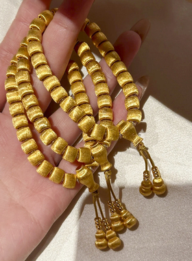 金墩墩手串925银镀18K金重工拉丝绒苹果手链复古纯银珠串新款