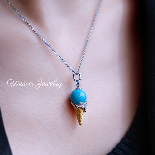 意大利拉丝蓝松蛋甜筒吊坠