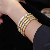 欧美复古意大利精工拉丝工艺s925纯饰镀金奢华宫廷雪花开口手镯