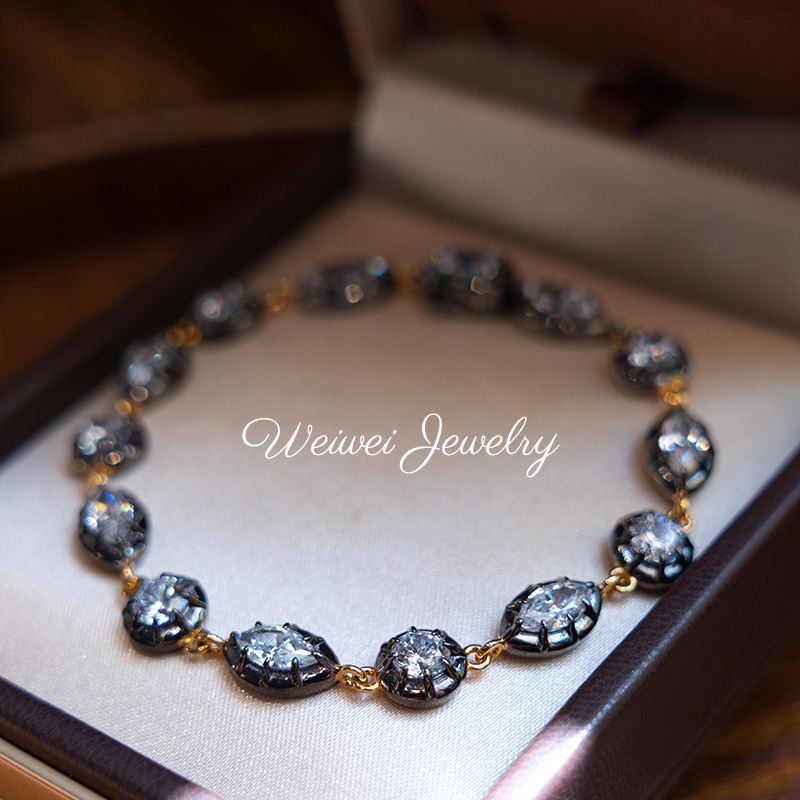 925银意大利黑色钻石手链