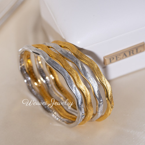 意大利拉丝波浪纹纯银手镯