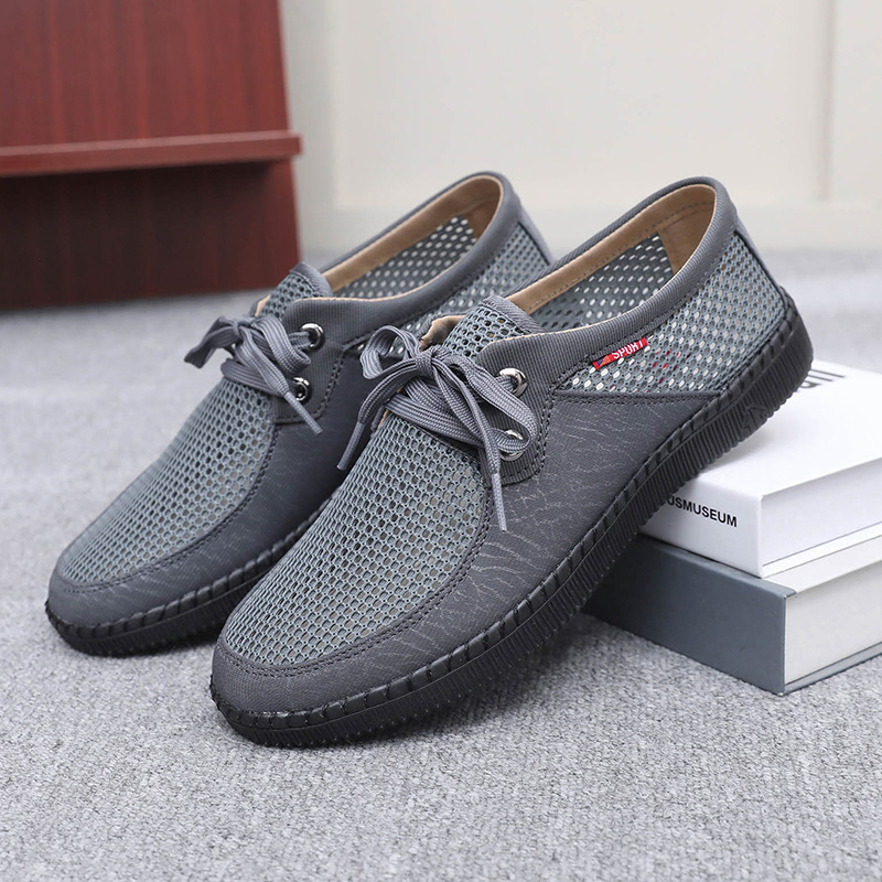 布瑞京12312夏季网面男鞋透气老北京布鞋镂空网眼男士爸爸鞋系带