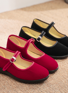 特价清仓7719酒店工作女布鞋一字带平底老北京布鞋黑色女鞋职业礼