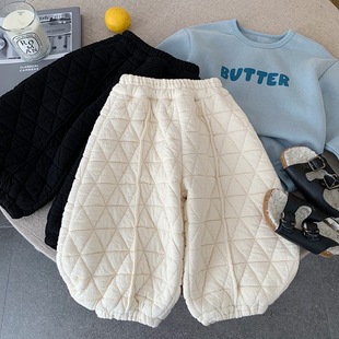 小童加厚休闲裤 宝宝菱格保暖长裤 男女童2025秋冬装 儿童加绒弯刀裤