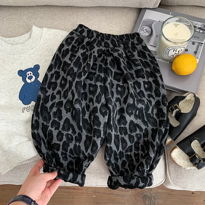 儿童潮牌加绒豹纹裤加厚休闲裤