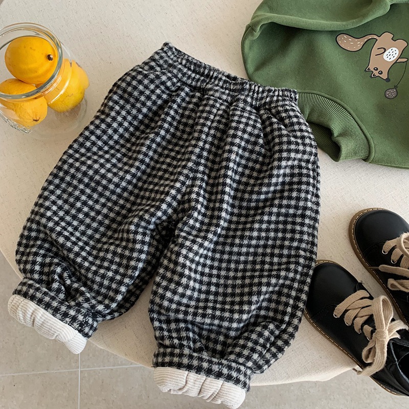 儿童洋气格子夹棉加厚长裤